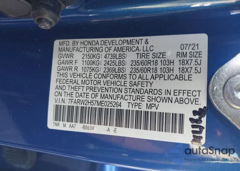 2021 Honda Cr-V Awd Ex from USA, damaged, VIN 7FARW2H57ME025264